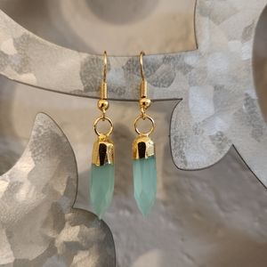 New Chapal Zenray Aqua Chalcedony Earrings dangle gold plated